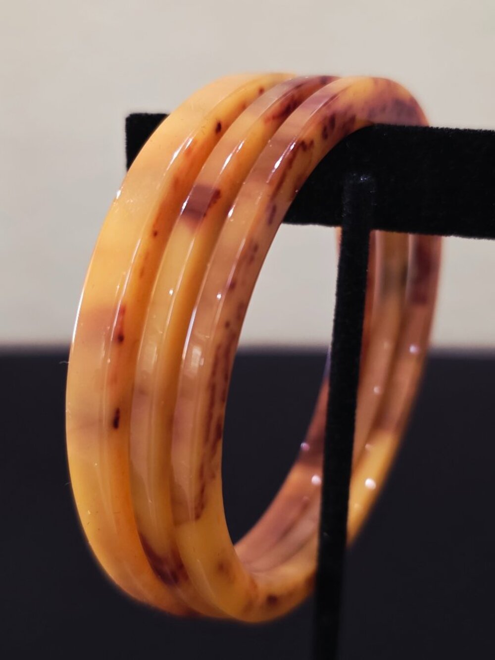Vintage MCM Genuine Butterscotch Bakelite Retro Bangle Bracelet Set of 3
